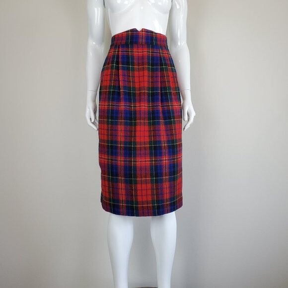 Vintage Dresses & Skirts - Vintage 80's Pop Mode Red Plaid Pencil Skirt